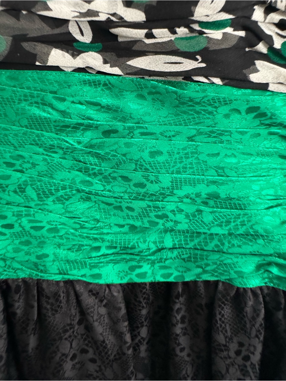 Vintage Terri John Rickie Freeman Silk Black Green Floral Cocktail Dress SZ 10 - Picture 6 of 7